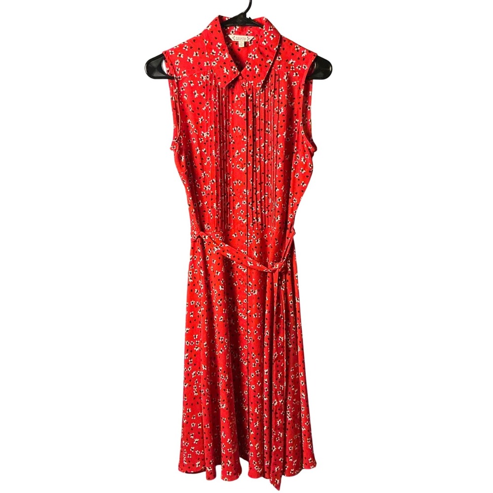 Nanette Nanette Lepore Red Floral Pleated Sleeveless Midi Shirt Dress Size 6